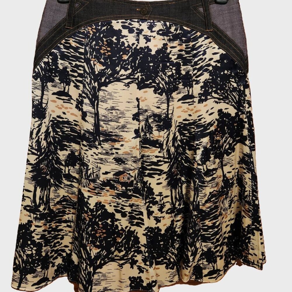 Chic Etcetera Denim Jacket And Patterned Skirt Set - image 2